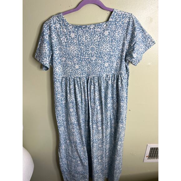 April Cornell blue white floral short sleeve maxi dress, size medium, cottage - Picture 2 of 10